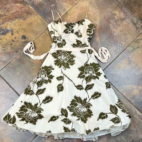 Ruby Rox Cream And Brown Floral Sundress Pink Waist Ribbon 5 - Picture 6 of 13